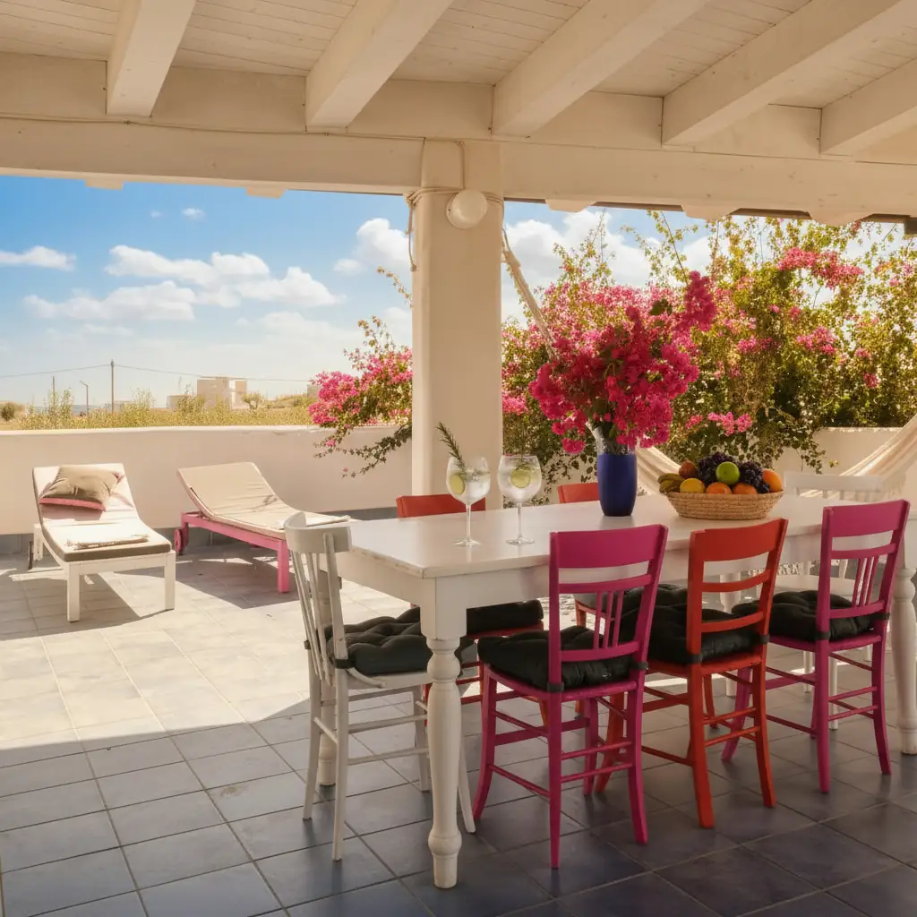 Terrazza con zona pranzo e relax in villa vicino Marzamemi